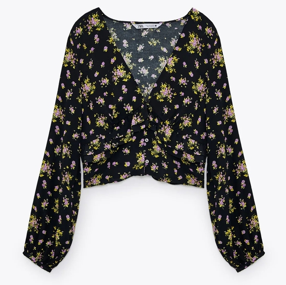 ZARA| FLORAL PRINTED CROP TOP - Picture 2 of 13